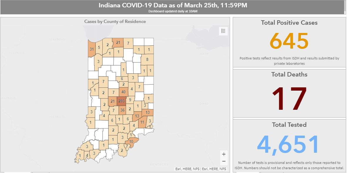 MAP: COVID-19 cases in Indiana for March 26